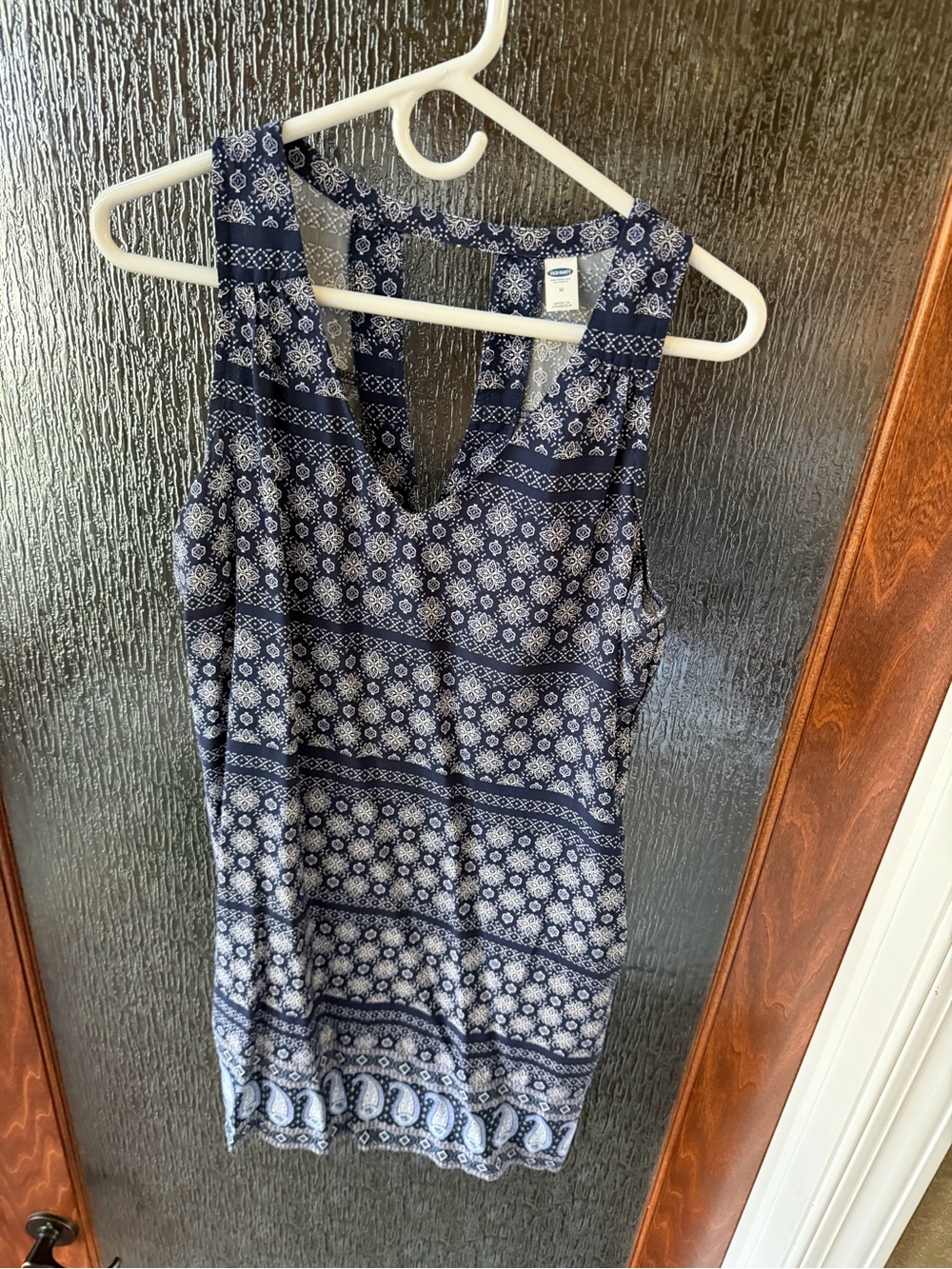 Old Navy Navy and White Printed V-Neck Sleeveless Dress M